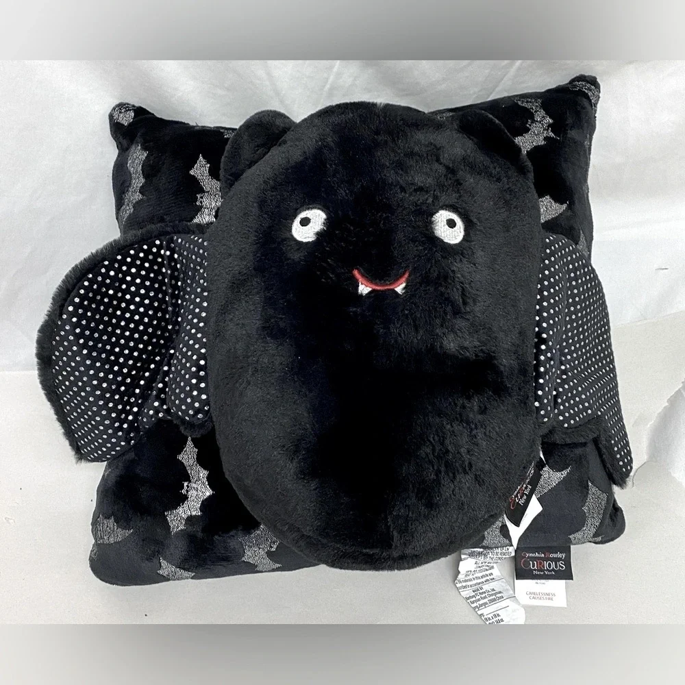 NWT Cynthia Rowley Curious Halloween Rhinestone Bat Pillow & Plush Animal Bling